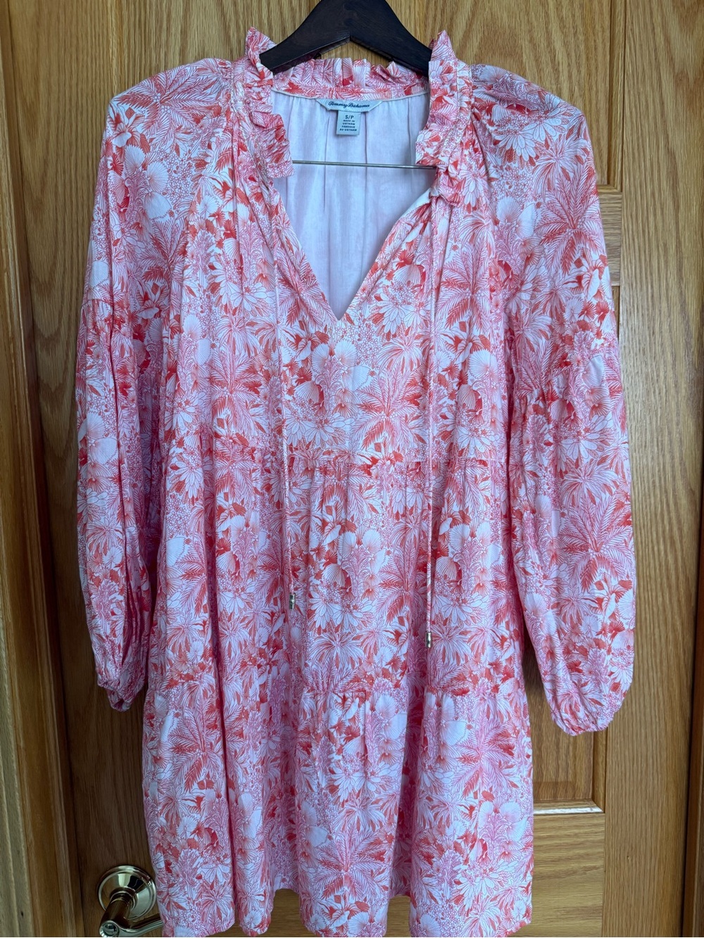 Tommy Bahama Coral Pink Floral Peasant Dress